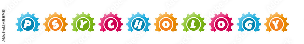 Obraz premium Psychology - text written inside colorful gears on white background