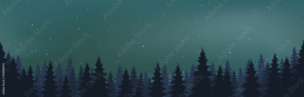 Naklejka premium Starry Night Vector with conifers