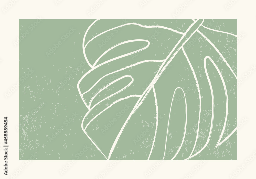 Minimalist poster as botanical line art with monstera leaf