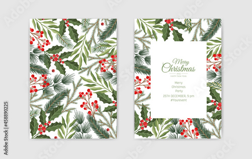 Vector Christmas Cards Set. Holiday Party Card Templates Design