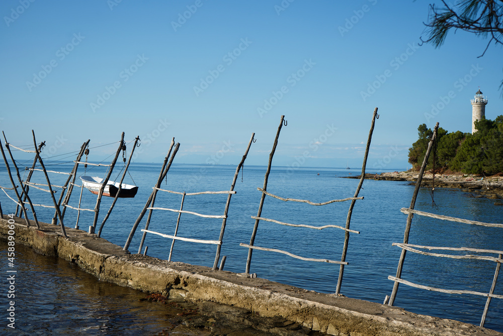 Traditional method for storing fishermen's boats. Savudrija, Istria, Croatia.