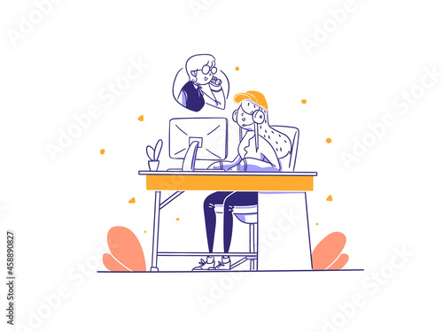 Ecommerce Customer Service receive consumer complain call handdrawn design style Vector Illustration
