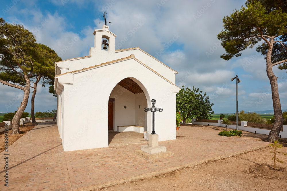 Traditional white chapel in Valencia, Ermita de los Santos. Spain.