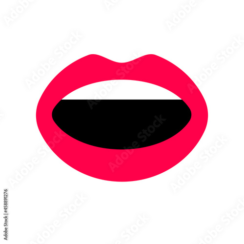 Woman mouth half-opened. Red lips and white teeth. Flat color vector icon isolated.