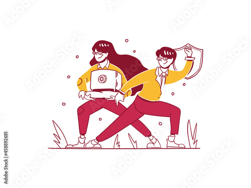 Business Finance Protect Money in Safe box Concept hand drawn design style Illustration