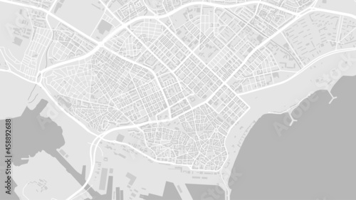 White and light grey Varna City area vector background map, streets and water cartography illustration.