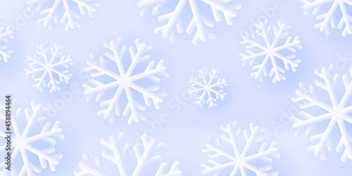 Winter holiday background with 3d snowflakes pattern, soft volume graphic
