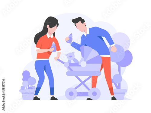 Online Shop Ecommerce Customer Parents Buy Baby Care Stroller Product category Item Concept Flat Style Illustration