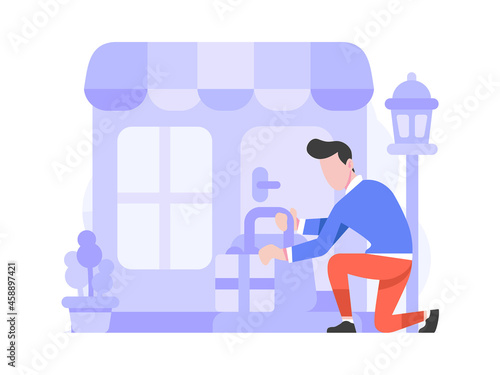Customer Buy Items in E-commerce Marketplace Concept Flat Style Design Illustration
