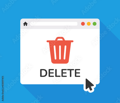 Delete, remove data on web browser icon. Deleting file storage symbol.
