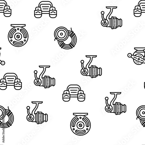 Fishing Shop Products Vector Seamless Pattern Thin Line Illustration
