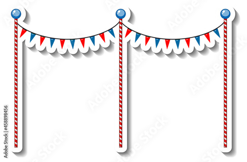 Sticker template with flag decoration poles for funfair isolated