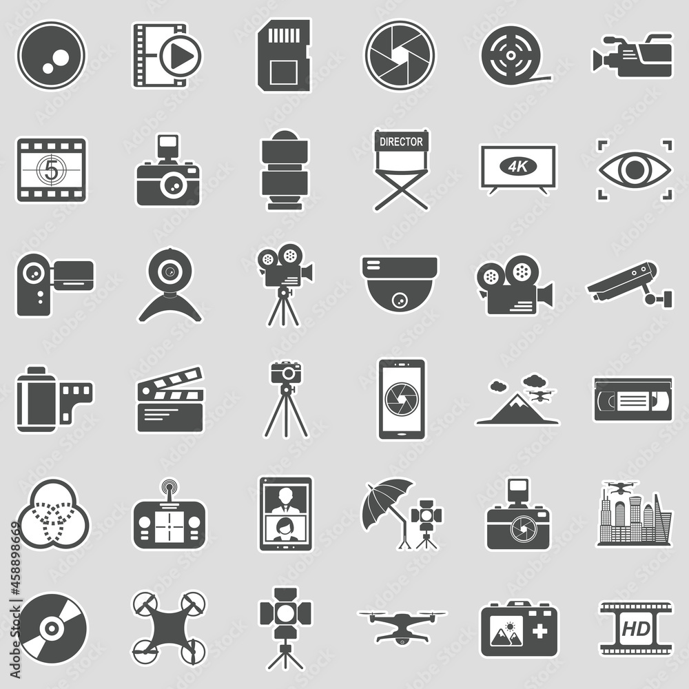Video Camera Icons. Sticker Design. Vector Illustration. Video Camera Icons. Sticker Design. Vector Illustration.