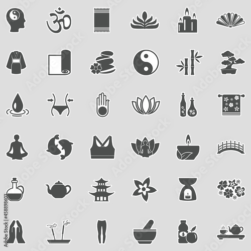 Yoga And Zen Icons. Sticker Design. Vector Illustration.