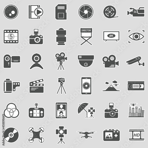 Video Camera Icons. Sticker Design. Vector Illustration.