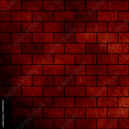 Brown and red brick texture watercolor background. Gradient brown and red brick wall texture background. Fantasy bricks texture.