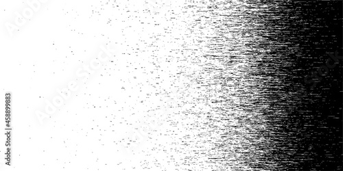 Black and white halftone glitch. Computer virus. Random falling particles on screen. Hacked software. Vector background.