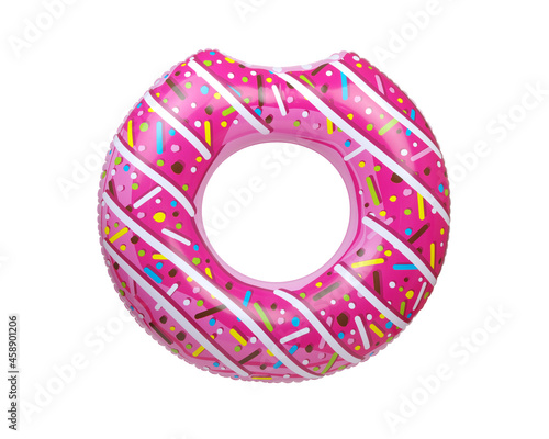 Pink inflatable swim ring isolated on white