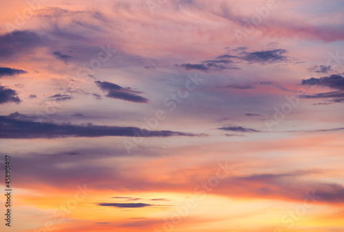 Spectacular sunset sky with beautiful clouds at twilight time.