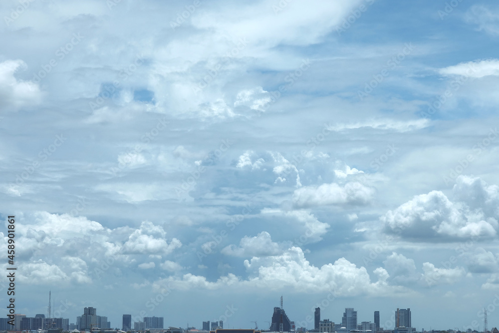 Bangkok cityscape of thailand with blue sky and clouds.
