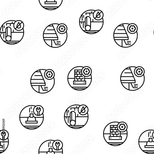 Roof Replacement Job Vector Seamless Pattern Thin Line Illustration