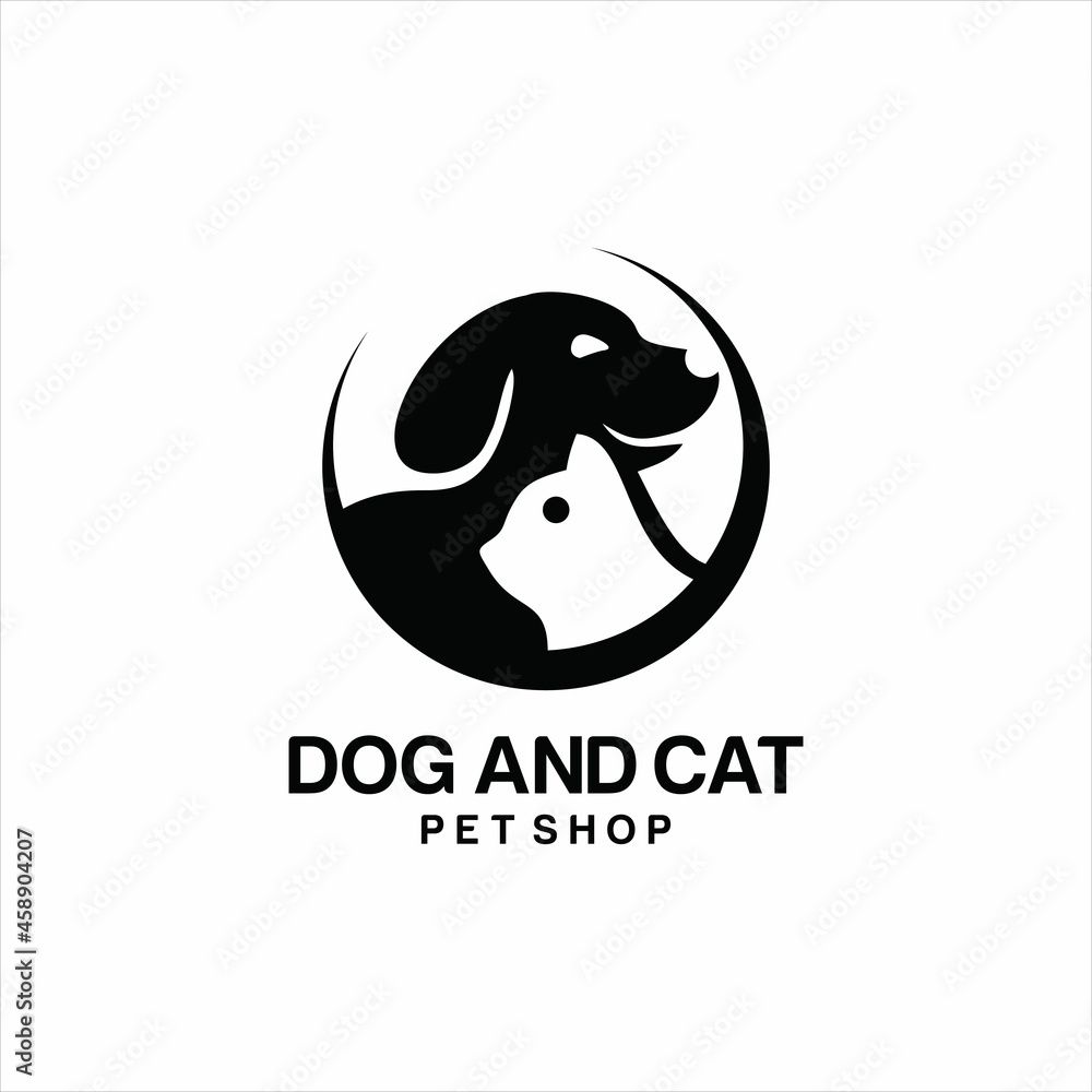 Vector logo design template for pet shop. Vector logo template with cat and dog.