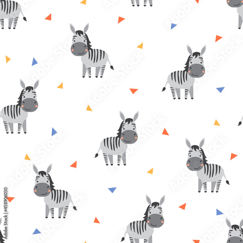 Fototapeta Naklejka Na Ścianę i Meble -  Cute cartoon zebras seamless pattern.