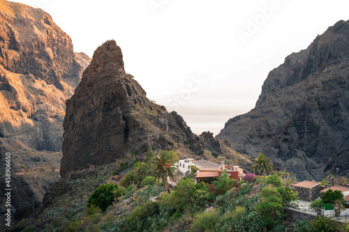 The beautiful town of Masca in Tenerife at sunset