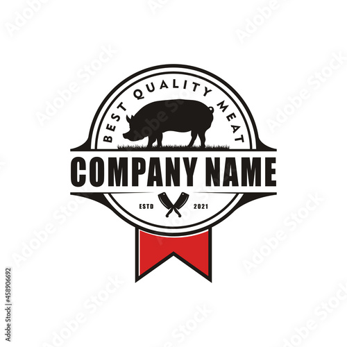 Retro Vintage Farm Cattle Pork Livestock Beef Emblem Label logo design vector
