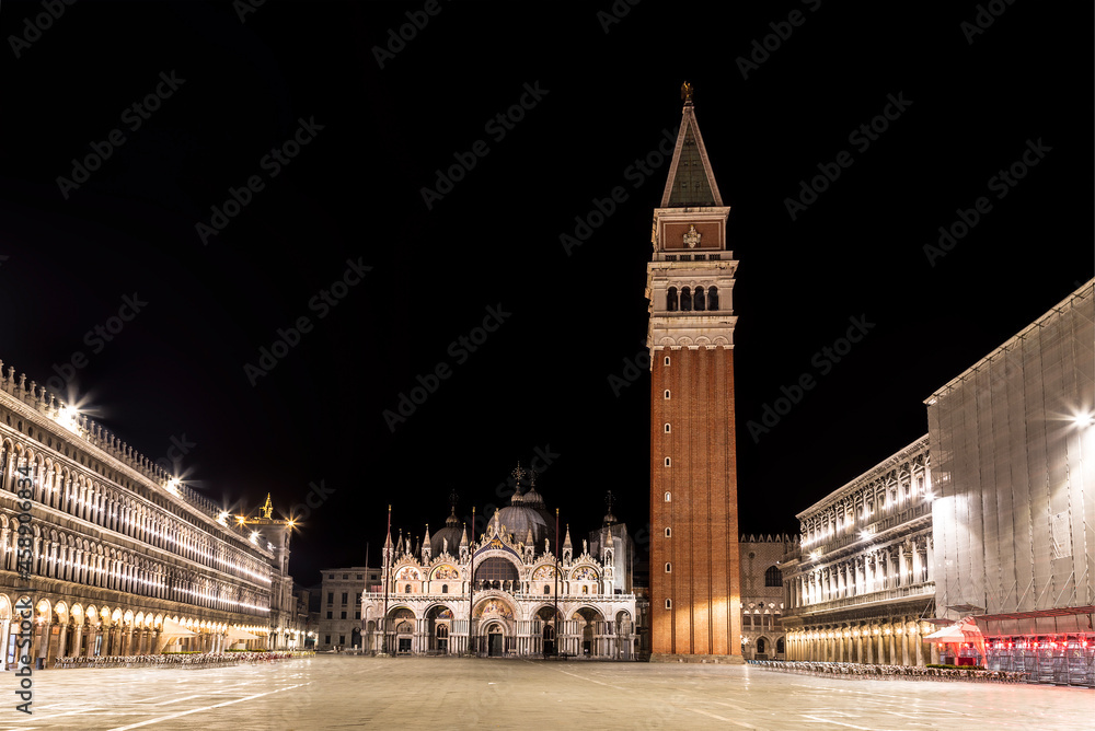 Night view of St. Mark's Square in Venice. Italy