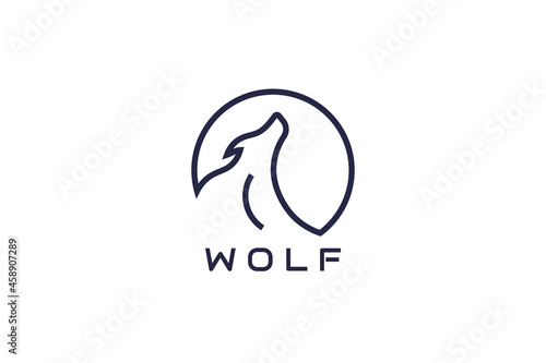 simple wolf head design. with a line in a circle