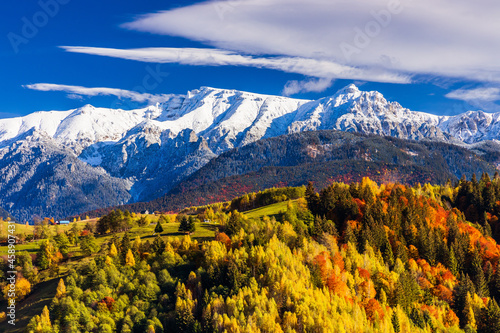 Brasov, Romania. Autumn in Moeciu Village. The rural landscape in the Carpathians.