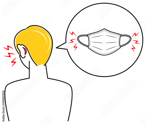 スキンケア マスクの着用が原因で耳の後ろ側が傷ついてしまい痛い男性 イラスト シンプル ベクター
