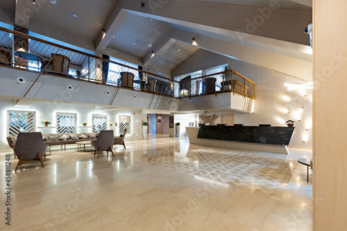Hotel interior  reception area with marble reception desk