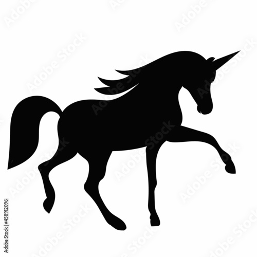 black silhouette of a unicorn on a white background