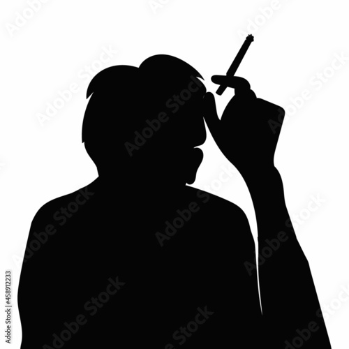 black silhouette guy smokes on a white background