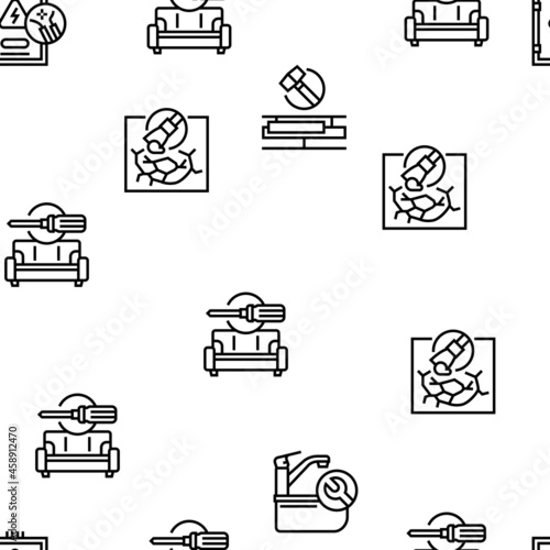 Home Repair Occupation Vector Seamless Pattern Thin Line Illustration
