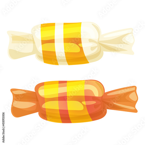 Autumn Halloween vector design with two candies in orange color. Illustration for kids, celebration, web, print, etc. 