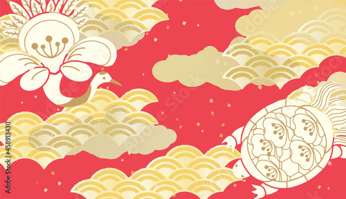 鶴亀のおめでたい和柄背景