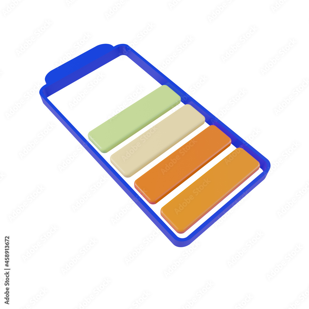 3d battery charge icon isolated on white background. Low energy and overworking concept. Web indicator symbol, mobile app object. 3d render illustration 3d battery charge icon isolated on white background. Low energy and overworking concept. Web indicator symbol, mobile app object. 3d render illustration