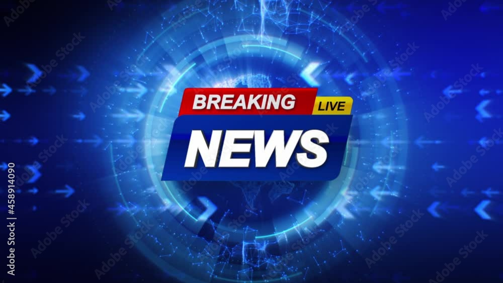 Breaking News Template intro for TV broadcast news show program with 3D breaking news text and badge, cyber and futuristic style