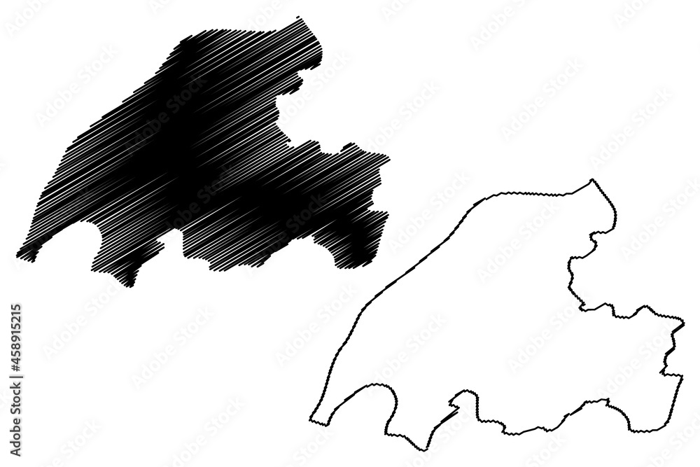 Dibrugarh district (Assam State, Republic of India) map vector illustration, scribble sketch Dibrugarh map