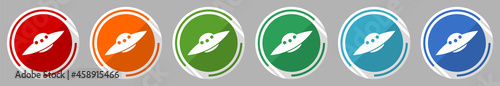 Ufo, alien spaceship icon set, vector illustration in 6 colors options for webdesign and mobile applications, flat design symbol