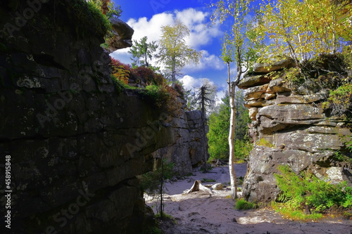 Wide avenue streets in the megaliths of the Kamenny Gorod tract on the top of the Rudyansky Spoi ridge photo