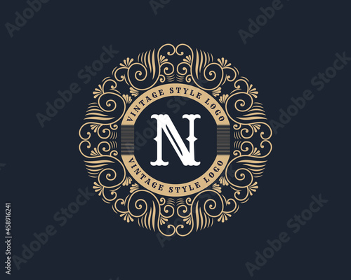 Vintage ornamental vector with floral ornament Suitable for whiskey, liquor, beer, brewery, wine, barber shop, coffee shop, tattoo studio, salon, boutique, hotel, shop signage engraving illustration