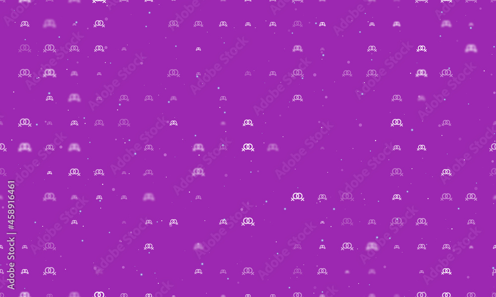 Seamless background pattern of evenly spaced white lesbian symbols of different sizes and opacity. Vector illustration on purple background with stars Seamless background pattern of evenly spaced white lesbian symbols of different sizes and opacity. Vector illustration on purple background with stars