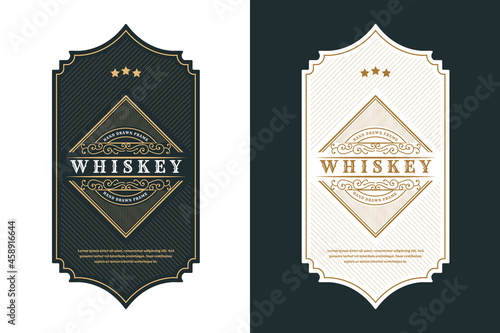 Whiskey Bourbon Vintage luxury antique logo border frame western engraving labels for beer wine whiskey alcohol product box packaging label vector printable design template