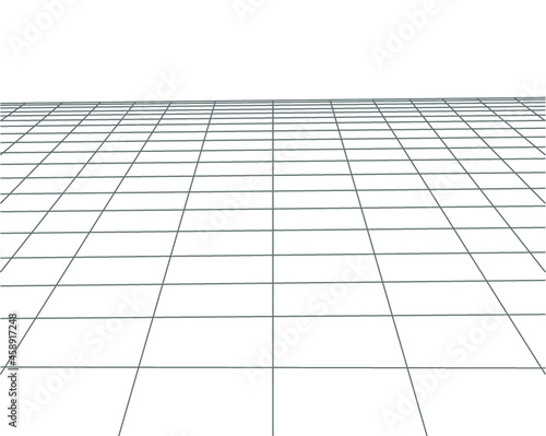 Perspective grid background. Abstract gray wireframe landscape