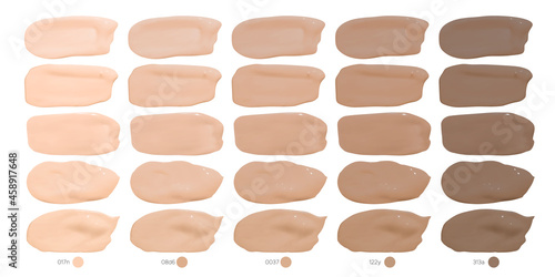 Foundation Smudges. Cosmetic Concealer Smears. Color Realistic Strokes. Face Beauty Powder. Vector Makeup Foundation Smudges. Fashion Make Up Drops. Skin Shade Texture. Paint Foundation Smudges.