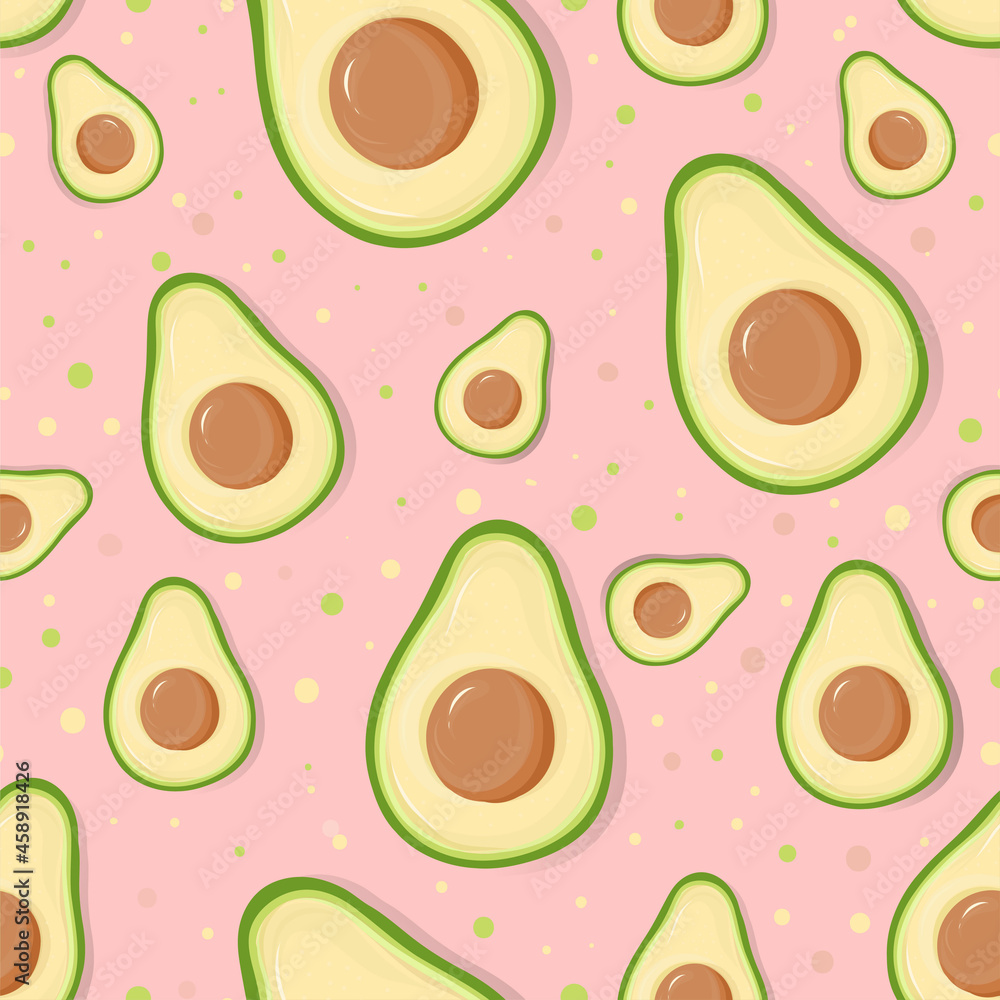 Avocado seamless pattern on the pink background. Great for fabric and textile, wallpaper, business cards, flyer, menu, wrapping paper, packaging or any desired idea Avocado seamless pattern on the pink background. Great for fabric and textile, wallpaper, business cards, flyer, menu, wrapping paper, packaging or any desired idea